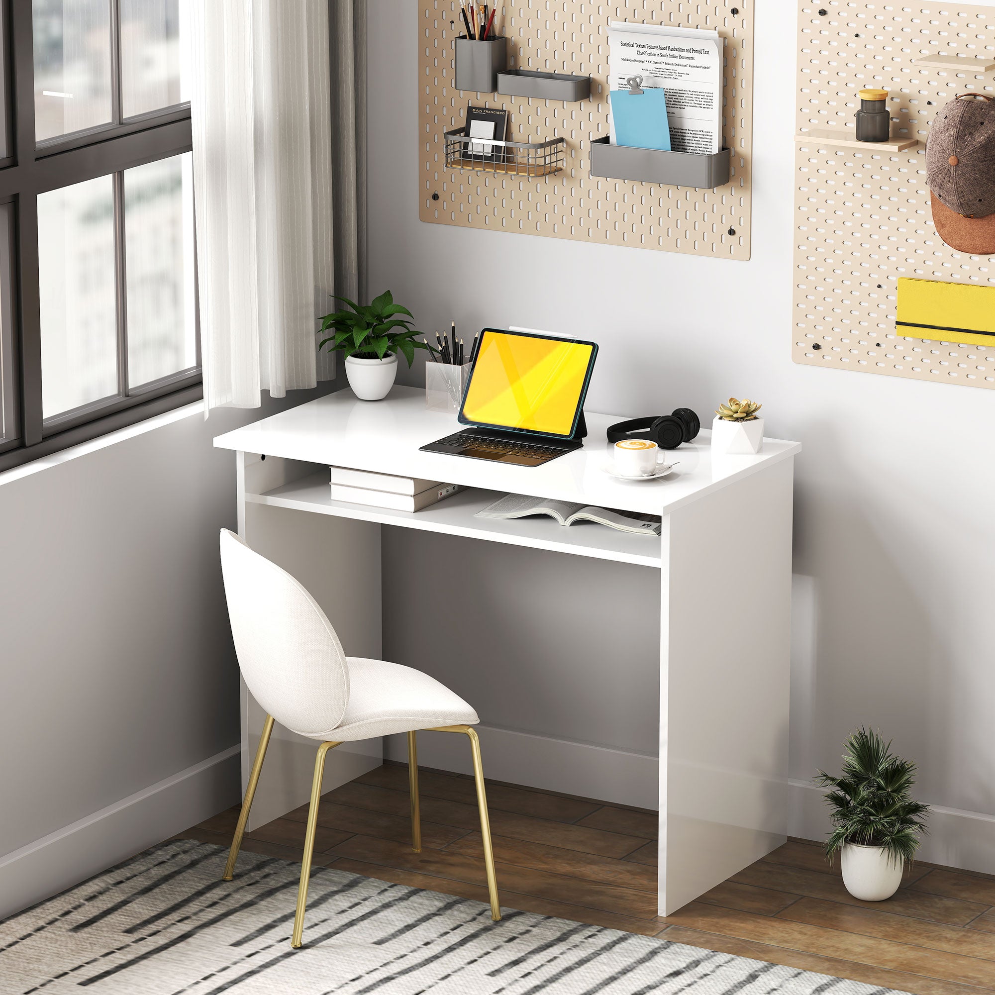 Writing Desk Laptop Table Workstation with Shelf Home Office Black Wood Grain