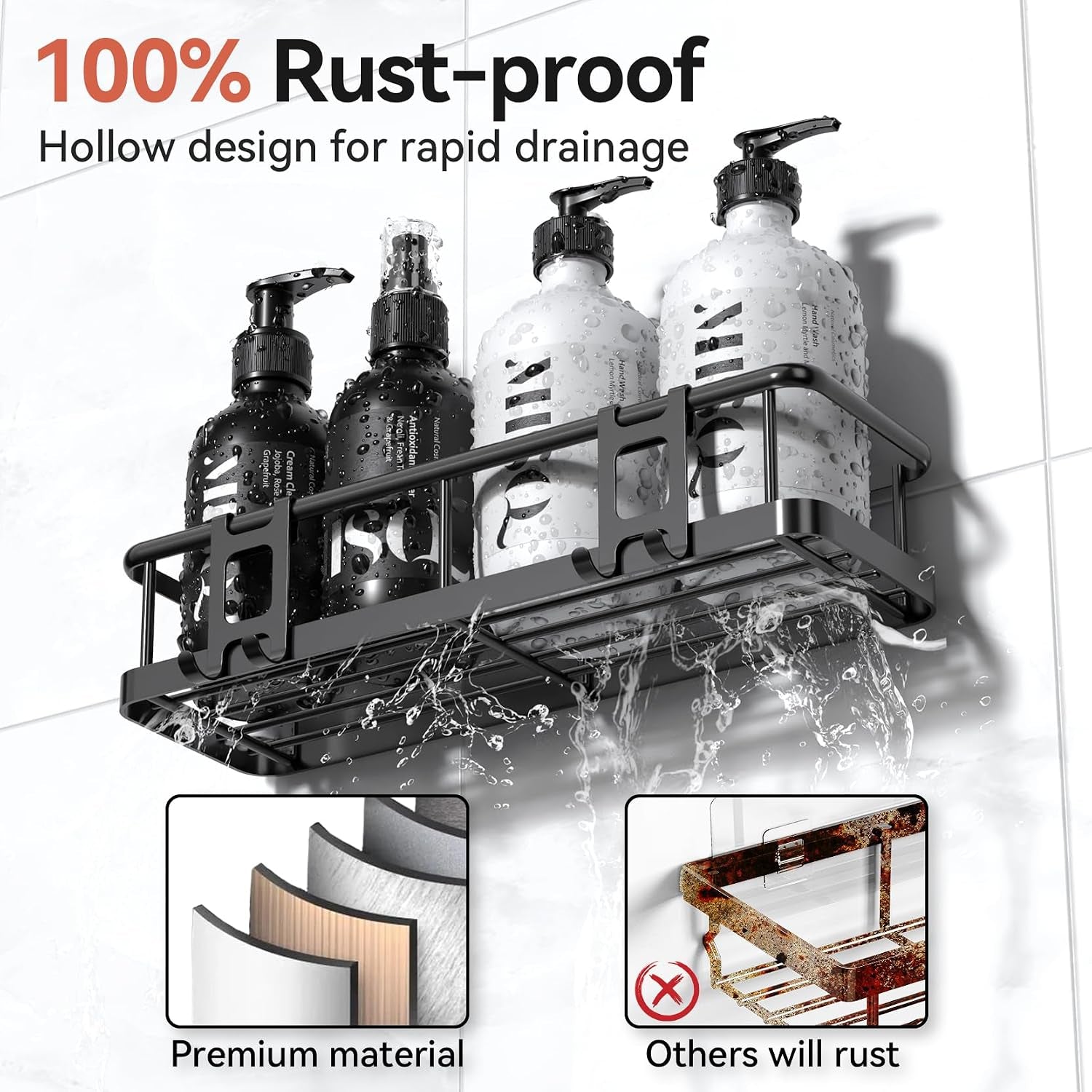 Shower Caddy, 100% Rustproof Shower Shelves for inside Shower, No Drilling Bathroom Organizers and Storage, 6 Pack Large Capacity Bathroom Caddy for Kitchen & Home Decor