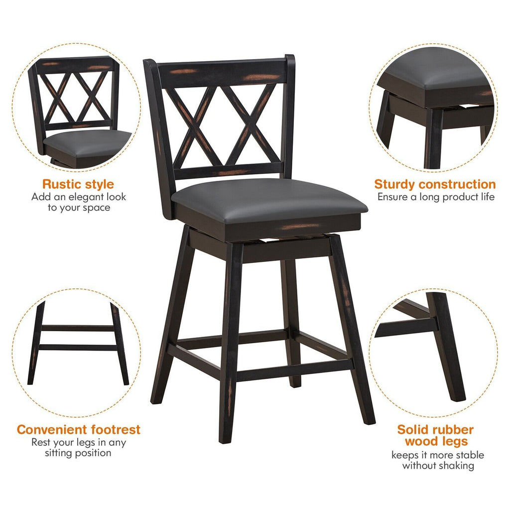 Set of 2 Counter Height Bar Stool with Ergonomic Backrest