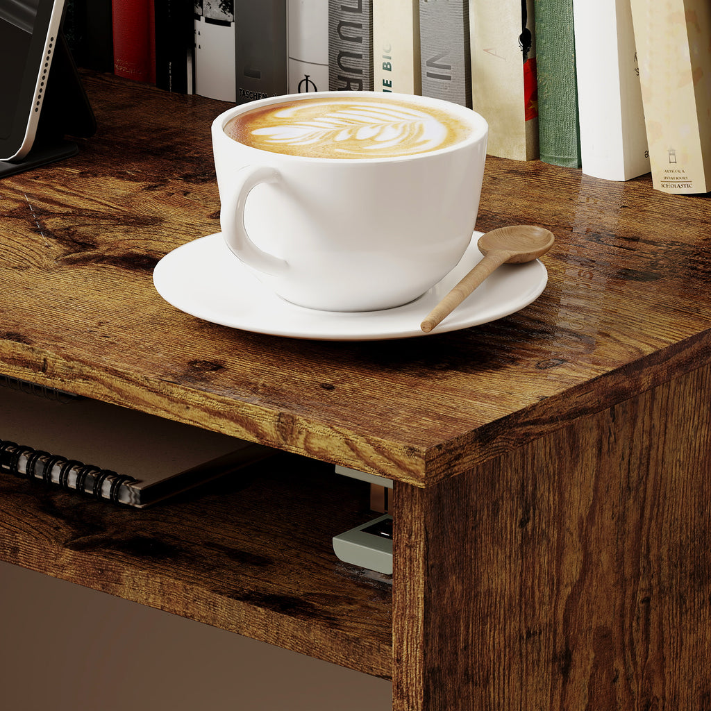 Writing Desk Laptop Table Workstation with Shelf Home Office Black Wood Grain