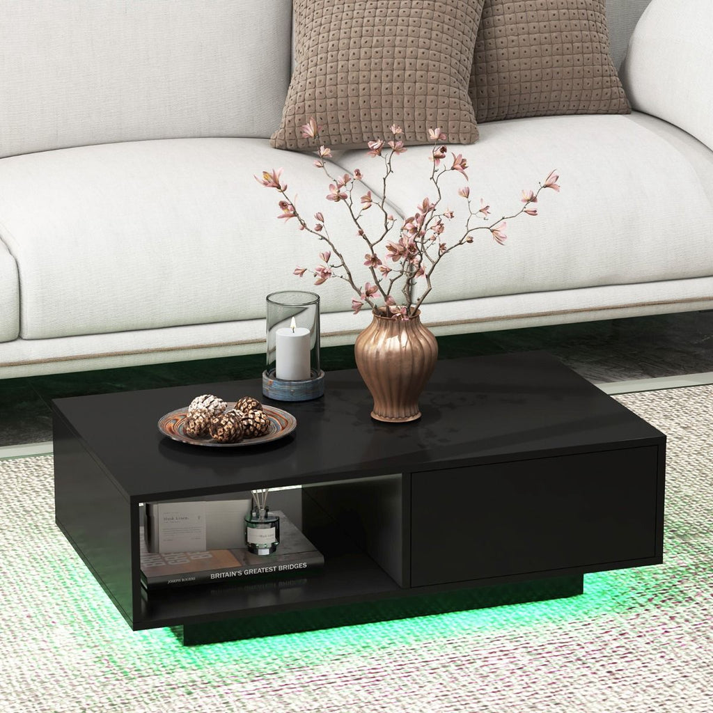 LED Coffee Table with 20 RGB Light Colors and Storage Shelf