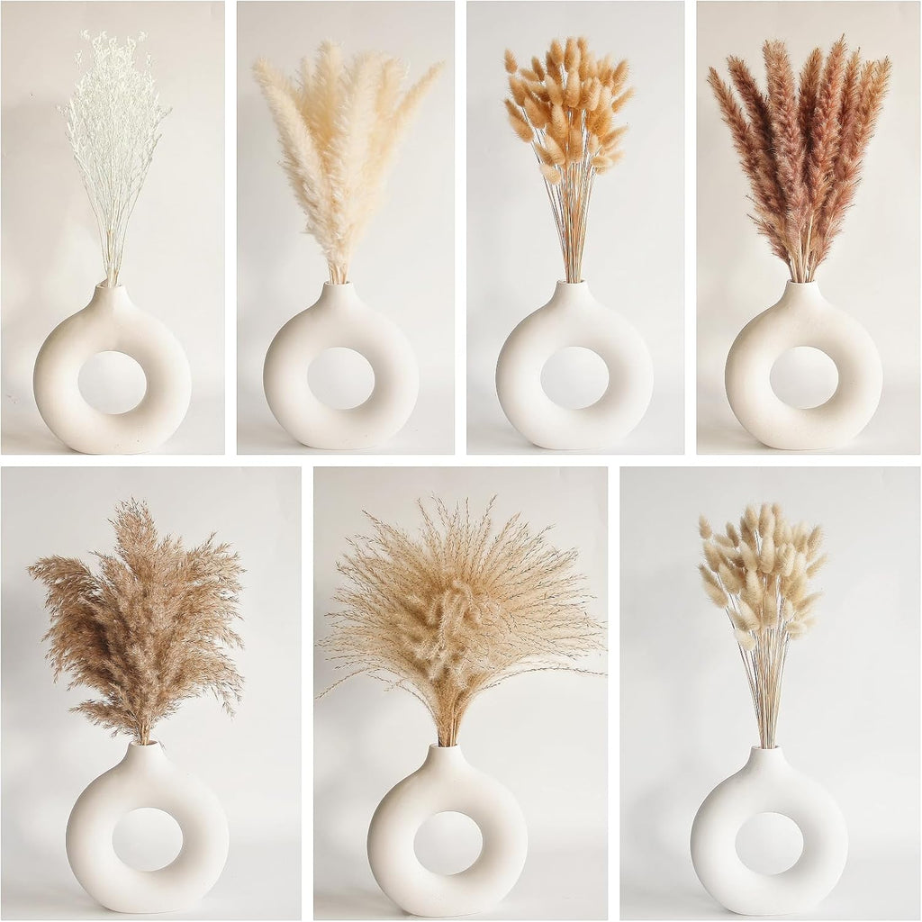 Dried Pampas Decoration, 128 Pieces Pampas with Rabbit Tail Flowers, Reed Bouquet for Wedding, Bohemian Flowers, Home Table Decoration, Rustic Farmhouse Party