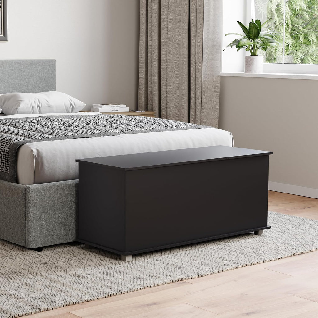 Leon Storage Ottoman, Wood in Black, 100X40X48Cm - Storage Ottoman with Lift-Up Lid, Ideal for Toys, Bedding & Footstool Use