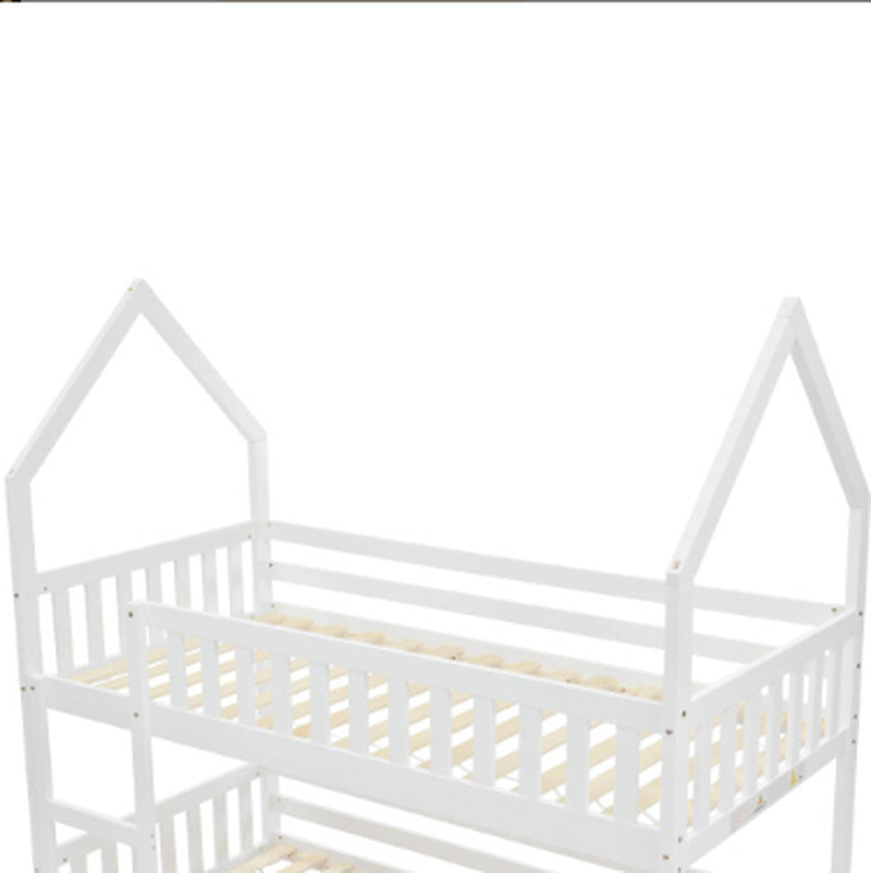 Bunk Bed, Twin Sleeper Bed with Ladder, Solid Wood Frame 3FT Single Bed, Gaming Bed, Castle-Shaped Bed 90 X 190 Cm Children'S Bed Room Furniture, Wooden Bed Frame for Kids Children White