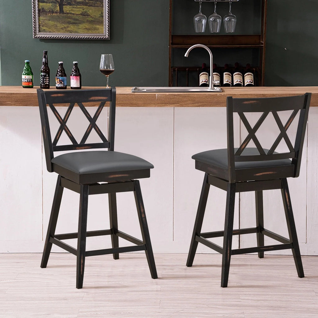 Set of 2 Counter Height Bar Stool with Ergonomic Backrest
