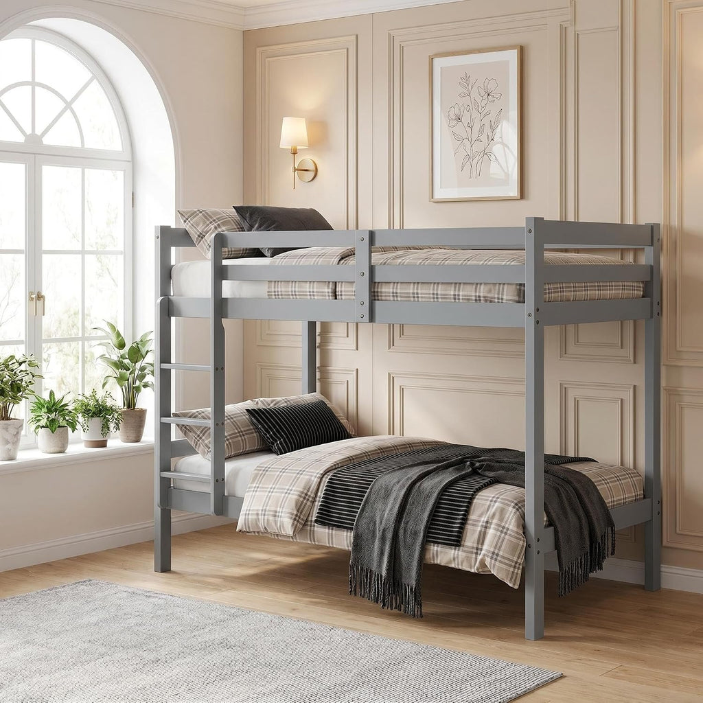 Bunk Bed 3FT Wooden Bunky Sleeper Bed Single Double Bed for Kids, Children (Grey, 3Ft Bunk Bed)