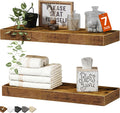 Floating Bathroom Shelves for Toilet, Home Decor, Small Bookshelf 16 Inch Set of 2, Rustic Brown (008-40BN)