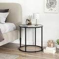 50CM round Side Table with Metal Frame and Faux Marble Glass Top