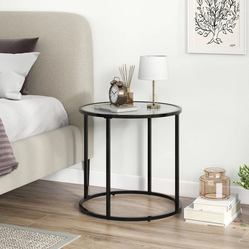 50CM round Side Table with Metal Frame and Faux Marble Glass Top