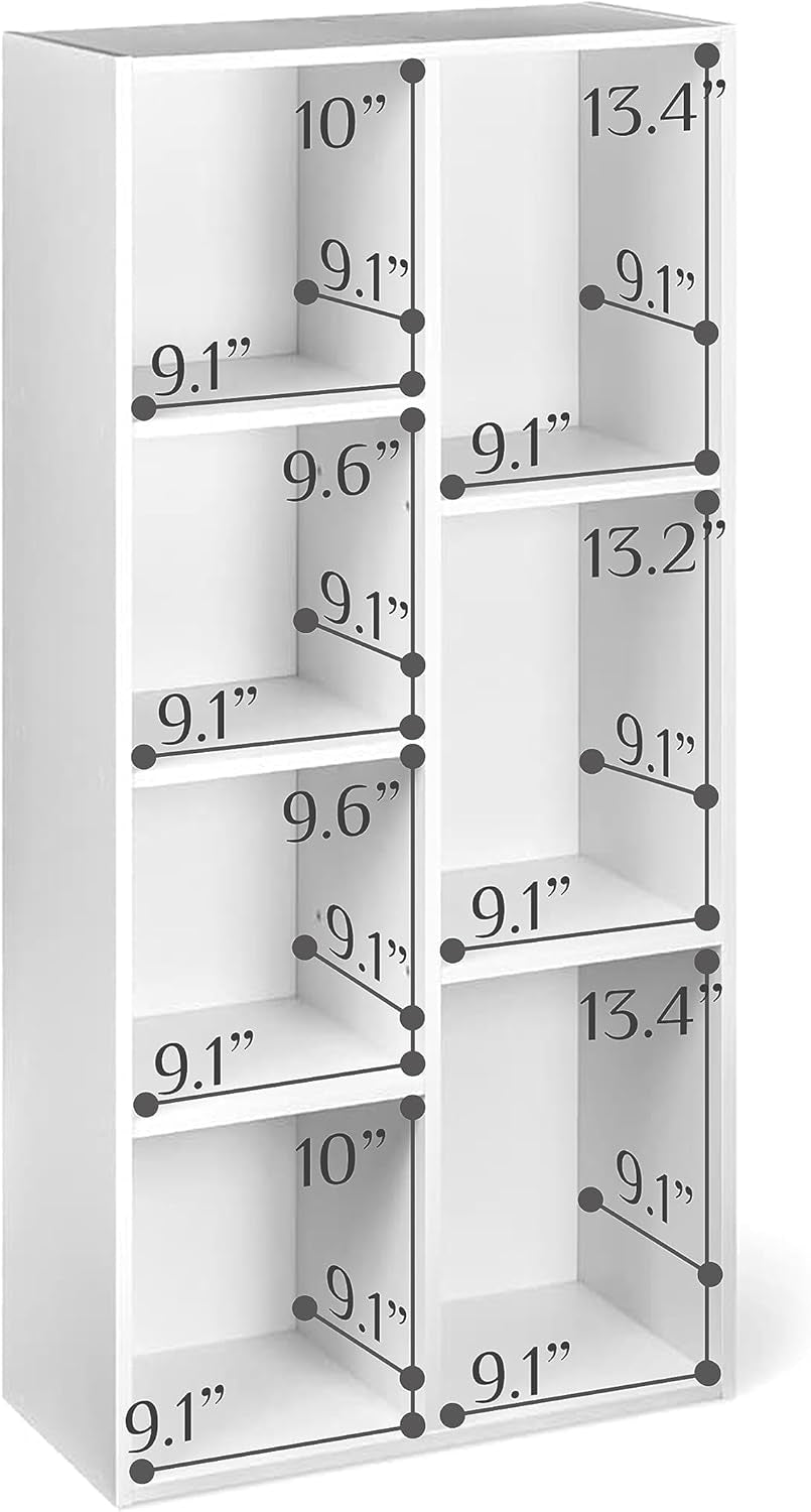 Bookcase with 7 Compartments, Office Shelf, Bookshelf, Living Room, Bedroom, Cube, White 50 X 24 X 106 Cm | Living Room