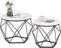 round Coffee Table, Set of 2, Side Table, Sofa End Table, Modern Style, Removable Top, Steel Frame, for Living Room, White and Black LET040B59