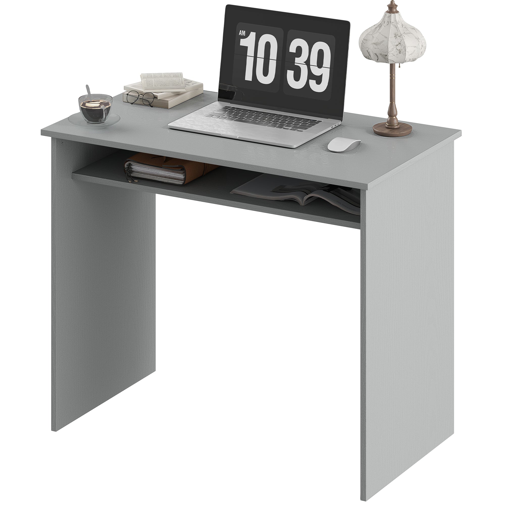 Writing Desk Laptop Table Workstation with Shelf Home Office Black Wood Grain
