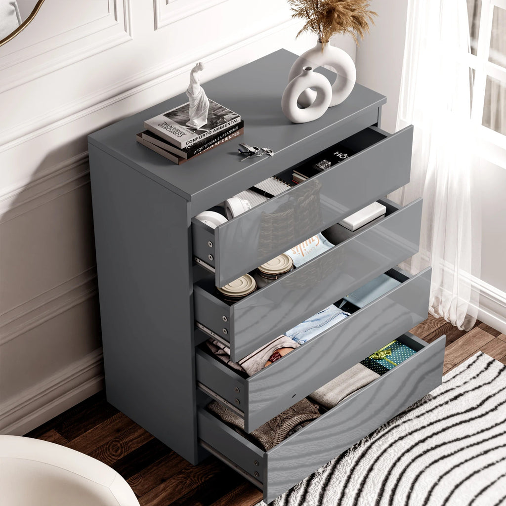 High Gloss Chest of Drawers Bedside Cabinet Tall Wide Storage Bedroom Furniture