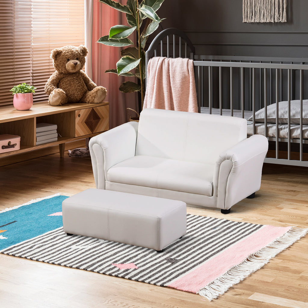 Kids Sofa Set, 2 Seater Children Armchair Furniture with Footrest