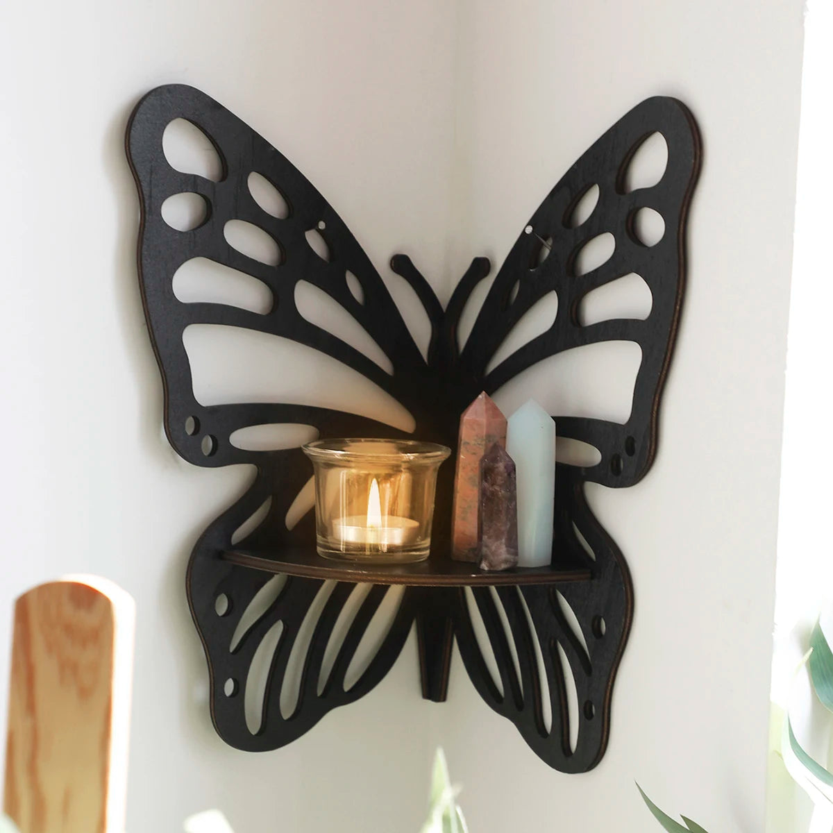Butterfly Crystal Corner Shelf Crystal Shelf Display Wooden Wall Shelves Crystal Holder Shelves Stands Christmas Home Decor
