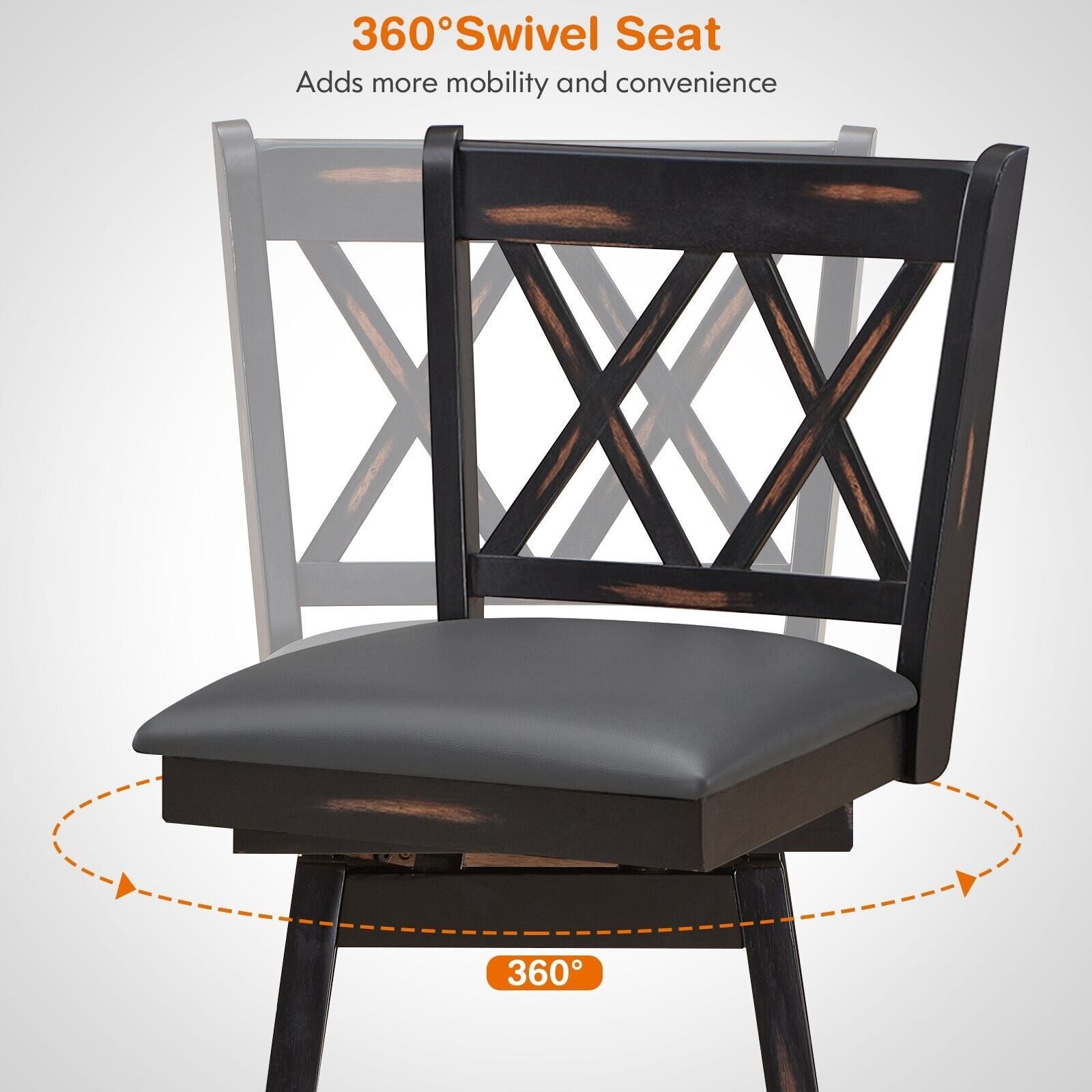 Set of 2 Counter Height Bar Stool with Ergonomic Backrest