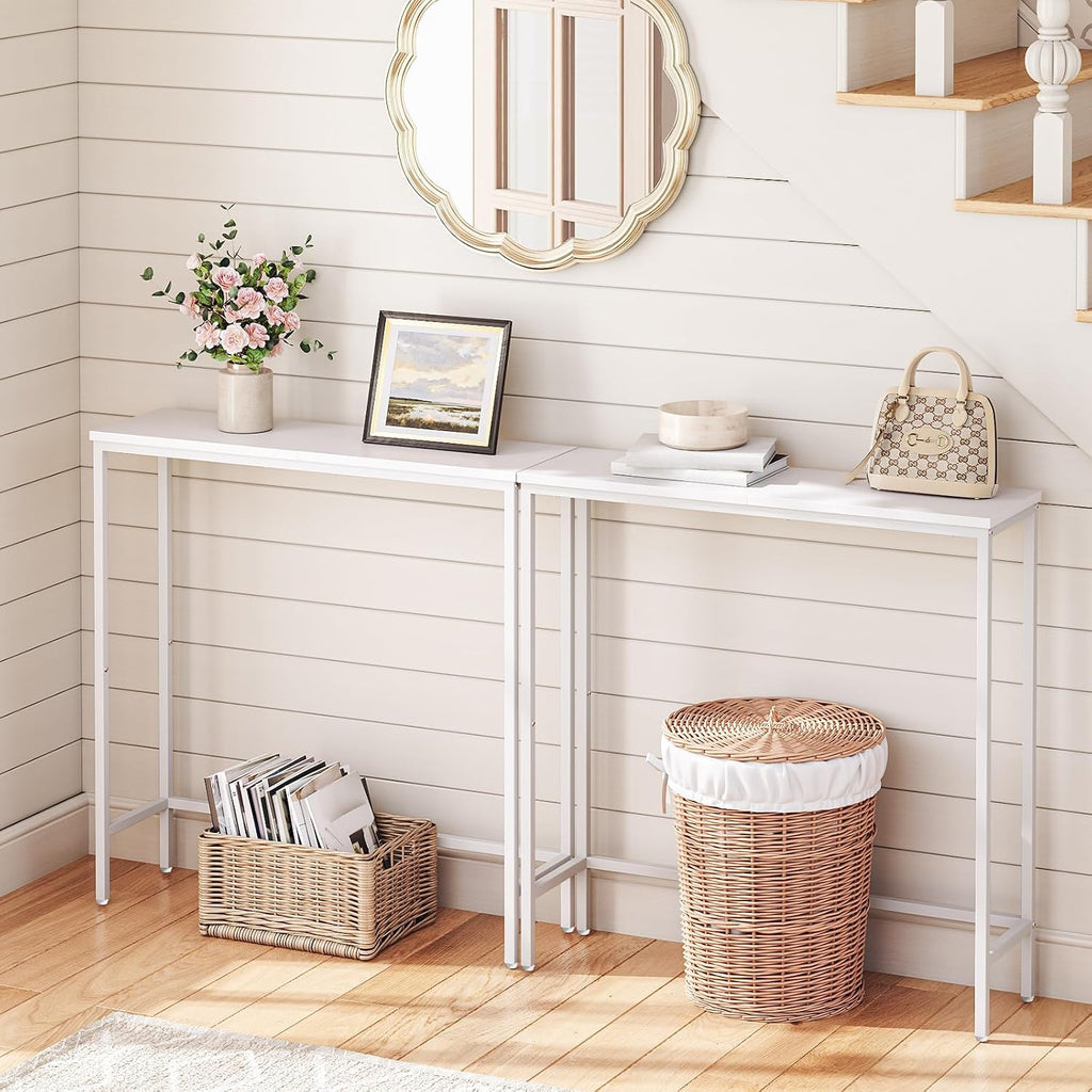 Console Table, Slim Console Table for Hallway, Metal Frame, Compact Display Table, Sofa Table for Small Spaces, Entryway, Living Room, Sturdy, Metal Frame, White EWW75XG01