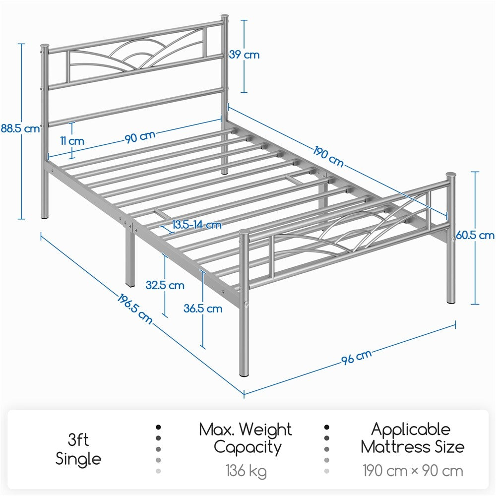 3Ft Single Bed Frame Mattress Foundation Metal Iron Bed with Under-Bed Storage
