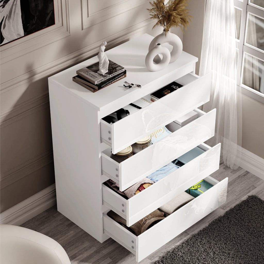 High Gloss Chest of Drawers Bedside Cabinet Tall Wide Storage Bedroom Furniture