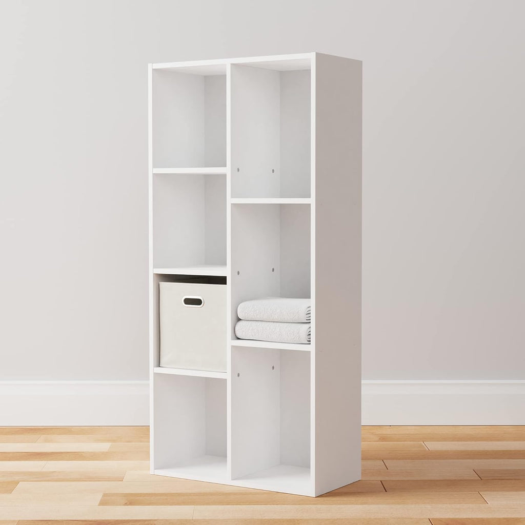 Bookcase with 7 Compartments, Office Shelf, Bookshelf, Living Room, Bedroom, Cube, White 50 X 24 X 106 Cm | Living Room