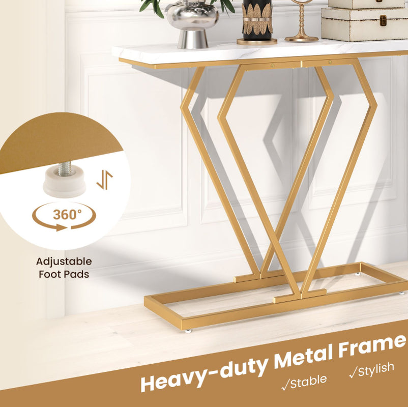 Gold Console Table with Diamond Shape Geometric Frame