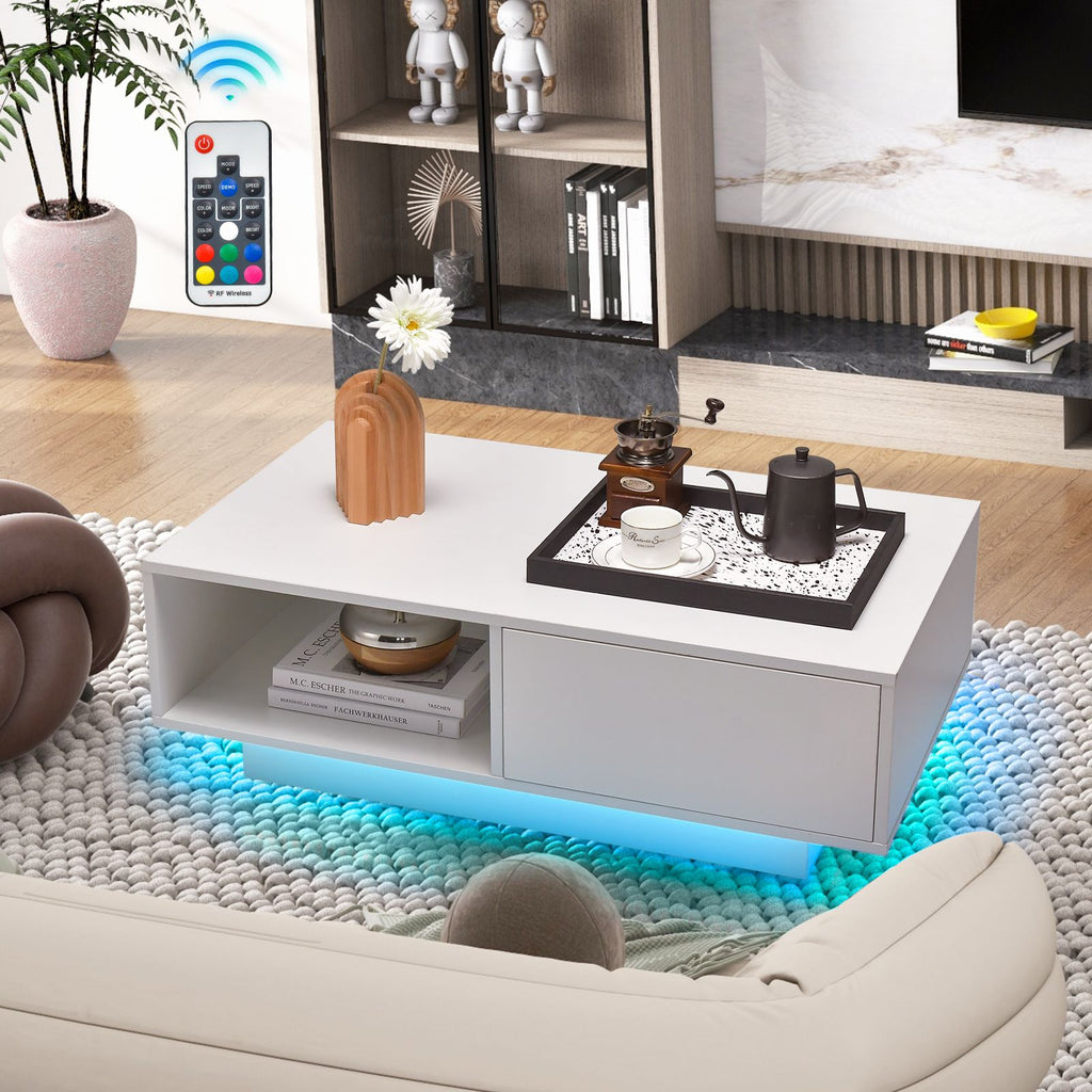 LED Coffee Table with 20 RGB Light Colors and Storage Shelf