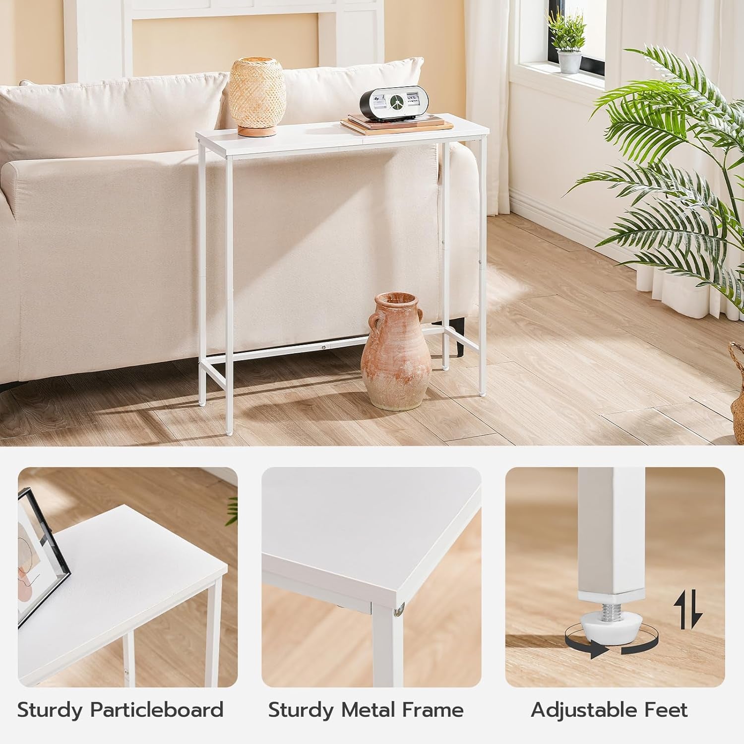 Console Table, Slim Console Table for Hallway, Metal Frame, Compact Display Table, Sofa Table for Small Spaces, Entryway, Living Room, Sturdy, Metal Frame, White EWW75XG01