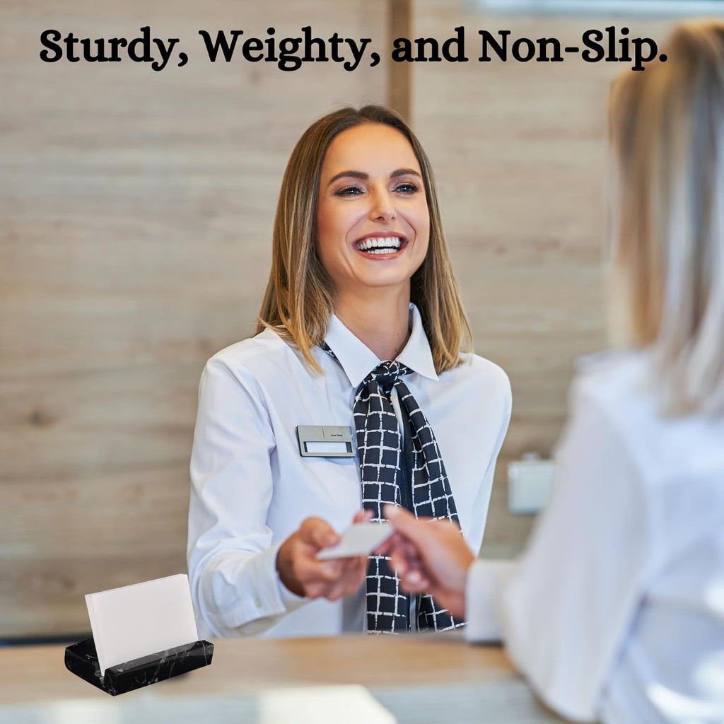 Business Card Holder for Desk - Marble Business Cards Holder for Desktop - Desk Organizers and Accessories -Display Stand for Office Organization