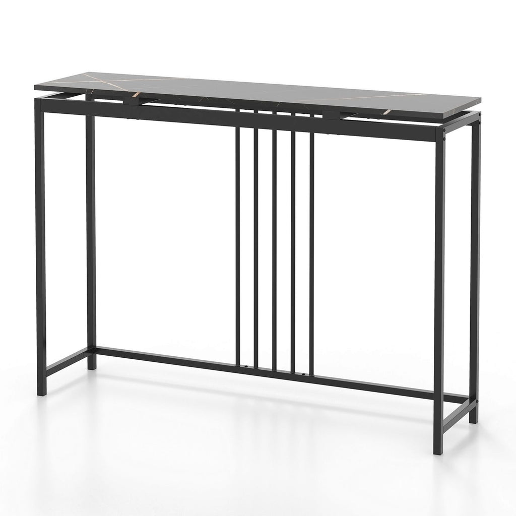 120Cm Console Table Narrow Entryway Table with Faux Marble Tabletop