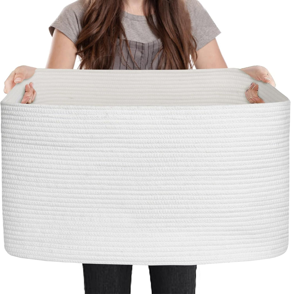Extra Large White Storage Basket, " Rectangle, Woven Cotton Rope, Toy Bins, XXXL Organizing Baskets, Wicker Laundry