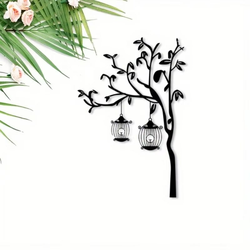 3Pcs Black Metal Wall Art Decor Tree of Life Metal Tree Wall Art Tree Sign Metal Wall Decoration Housewarming Hanging Wall Art