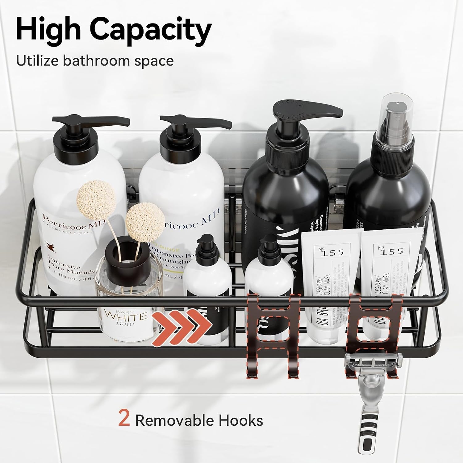 Shower Caddy, 100% Rustproof Shower Shelves for inside Shower, No Drilling Bathroom Organizers and Storage, 6 Pack Large Capacity Bathroom Caddy for Kitchen & Home Decor