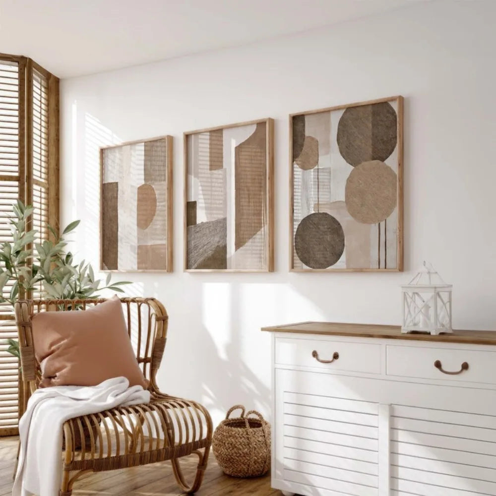 3Pcs Frameless Neutral Abstract Wall Art Prints, Brown and Beige Wall Art, Abstract Wall Art, Bohemian Modern Wall Decoration