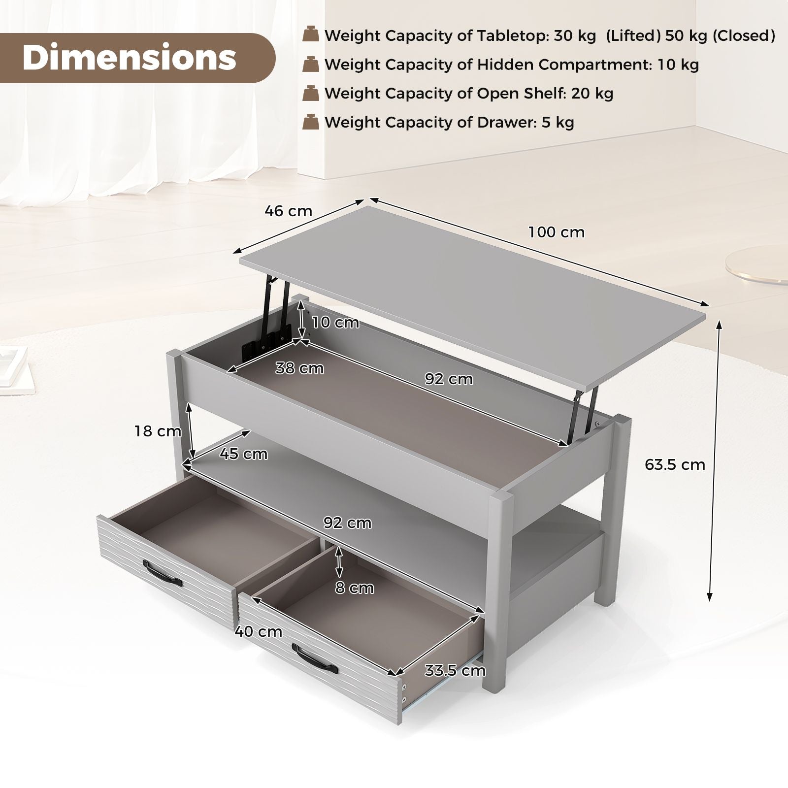 Lift Top Coffee Table Farmhouse Accent Table with Storage