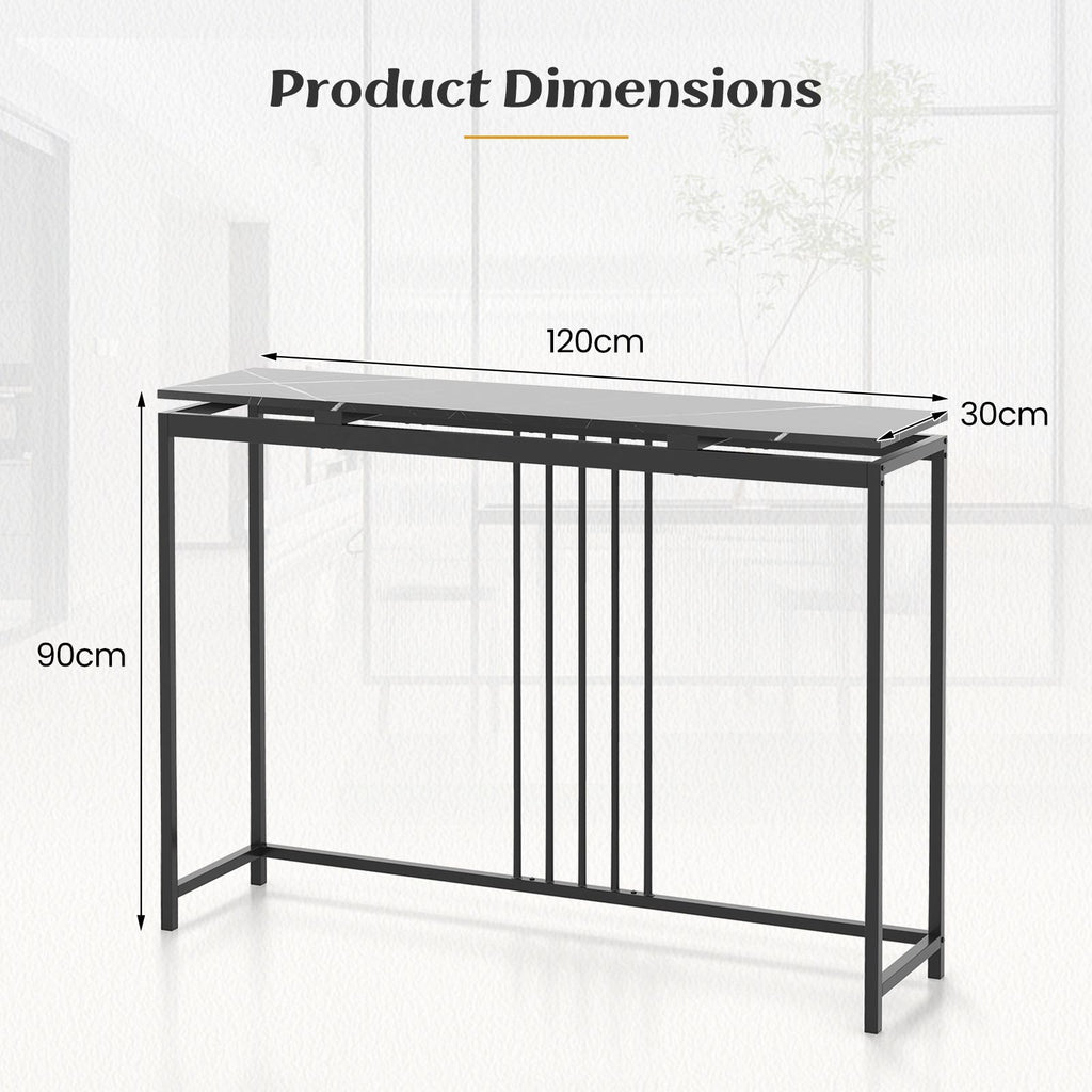 120Cm Console Table Narrow Entryway Table with Faux Marble Tabletop
