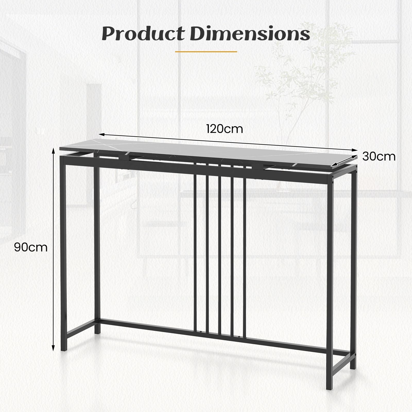 120Cm Console Table Narrow Entryway Table with Faux Marble Tabletop