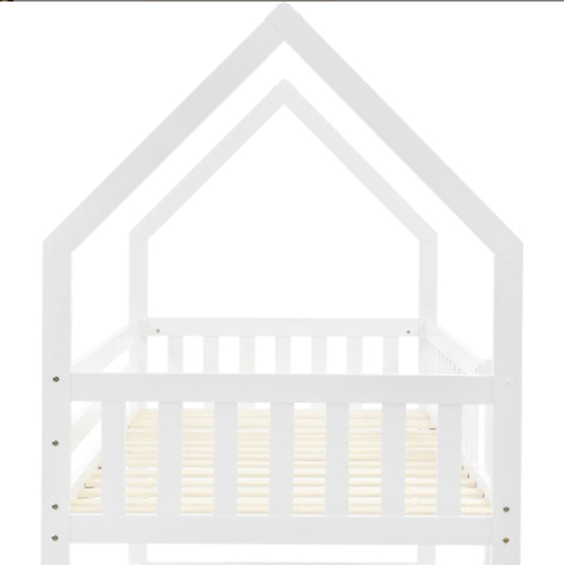 Bunk Bed, Twin Sleeper Bed with Ladder, Solid Wood Frame 3FT Single Bed, Gaming Bed, Castle-Shaped Bed 90 X 190 Cm Children'S Bed Room Furniture, Wooden Bed Frame for Kids Children White