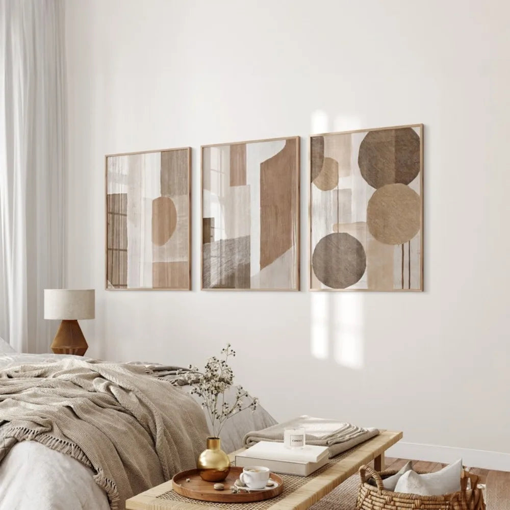 3Pcs Frameless Neutral Abstract Wall Art Prints, Brown and Beige Wall Art, Abstract Wall Art, Bohemian Modern Wall Decoration