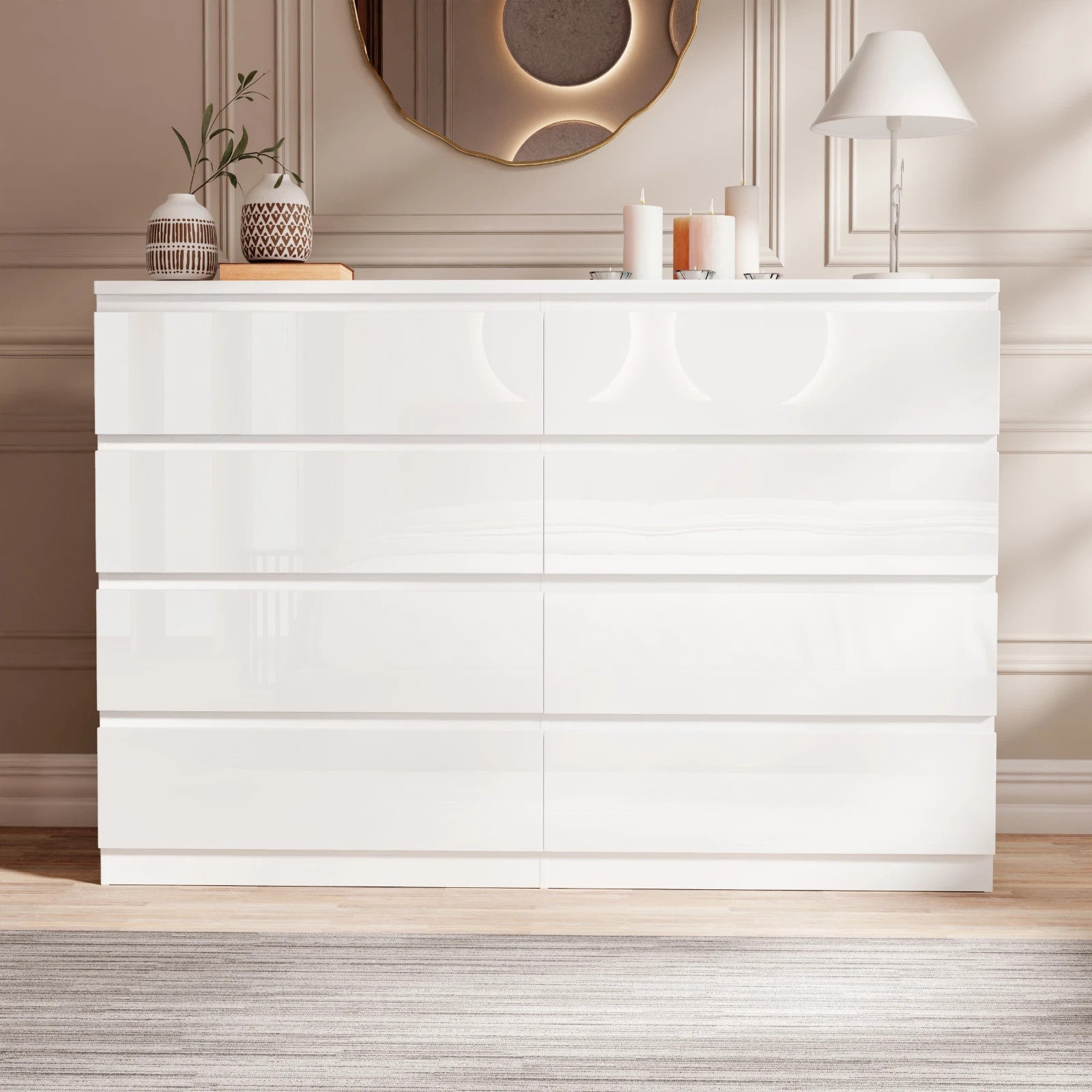 High Gloss Chest of Drawers Bedside Cabinet Tall Wide Storage Bedroom Furniture