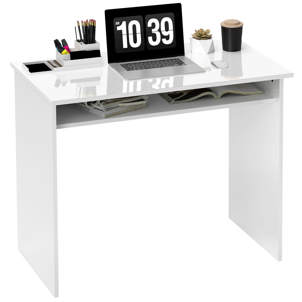 Writing Desk Laptop Table Workstation with Shelf Home Office Black Wood Grain