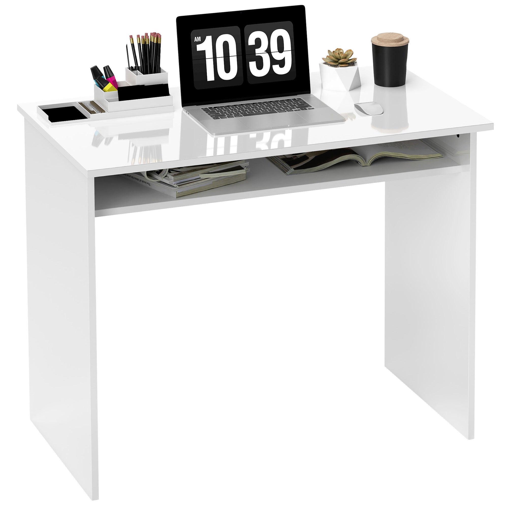 Writing Desk Laptop Table Workstation with Shelf Home Office Black Wood Grain