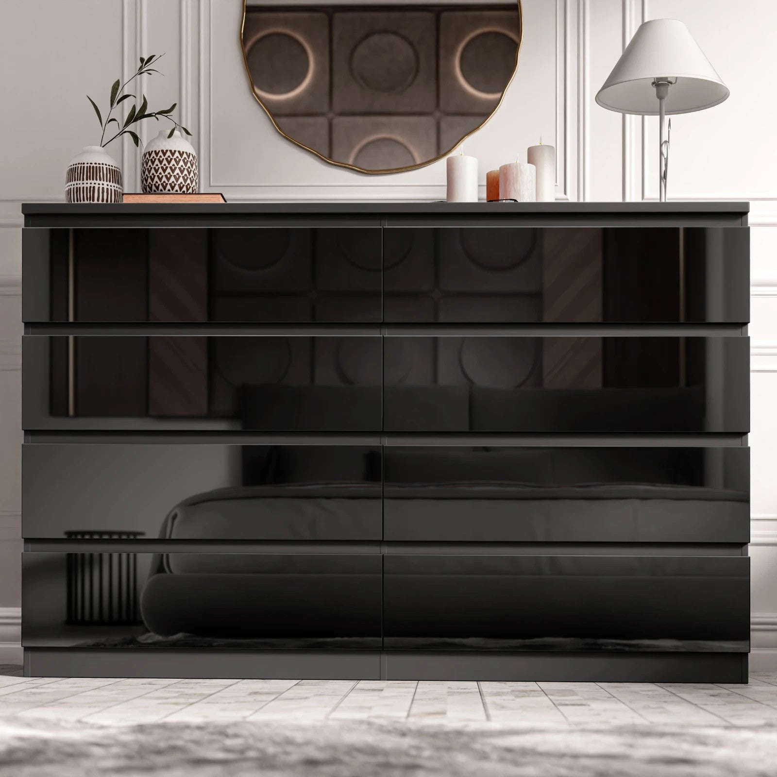 High Gloss Chest of Drawers Bedside Cabinet Tall Wide Storage Bedroom Furniture
