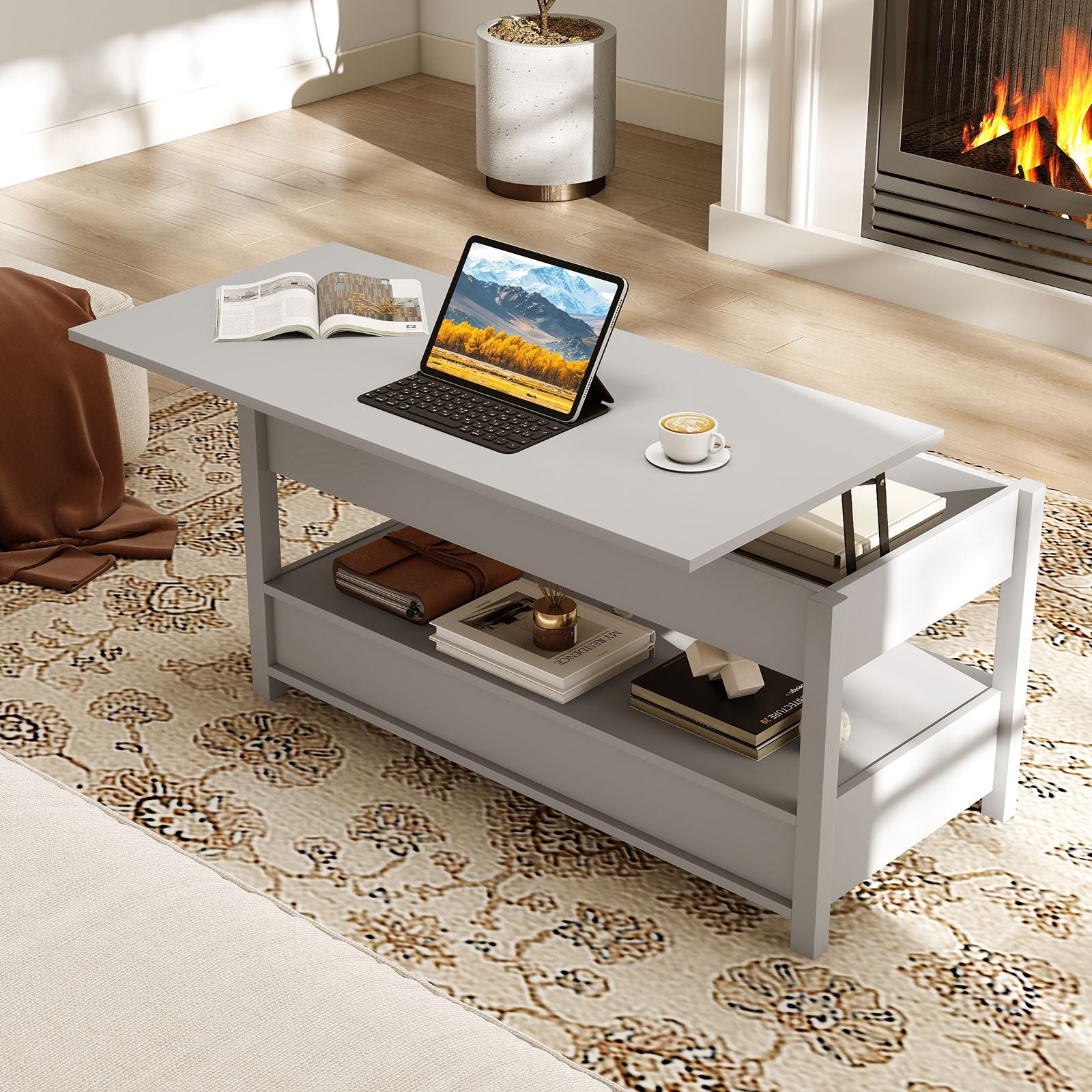 Lift Top Coffee Table Farmhouse Accent Table with Storage