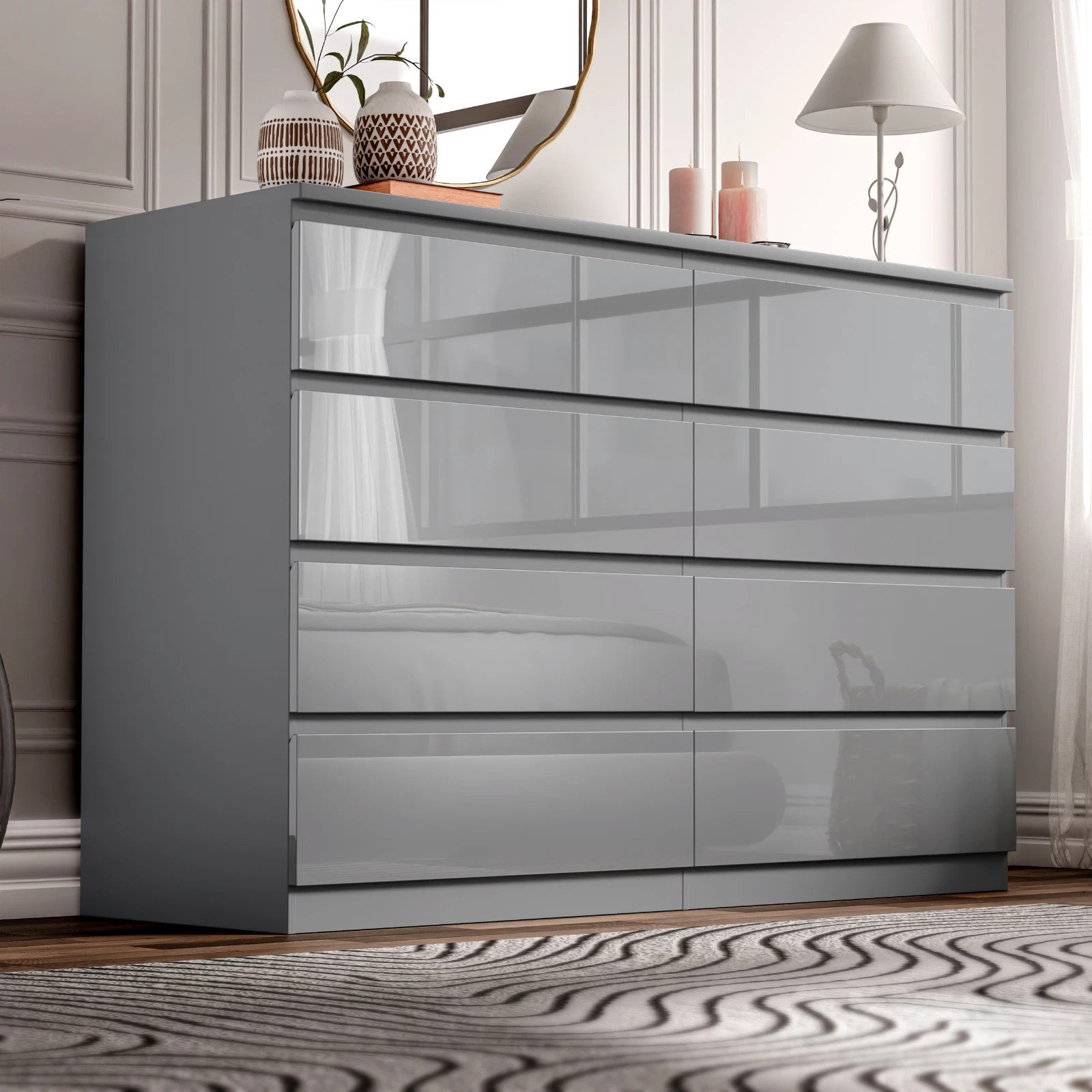 High Gloss Chest of Drawers Bedside Cabinet Tall Wide Storage Bedroom Furniture