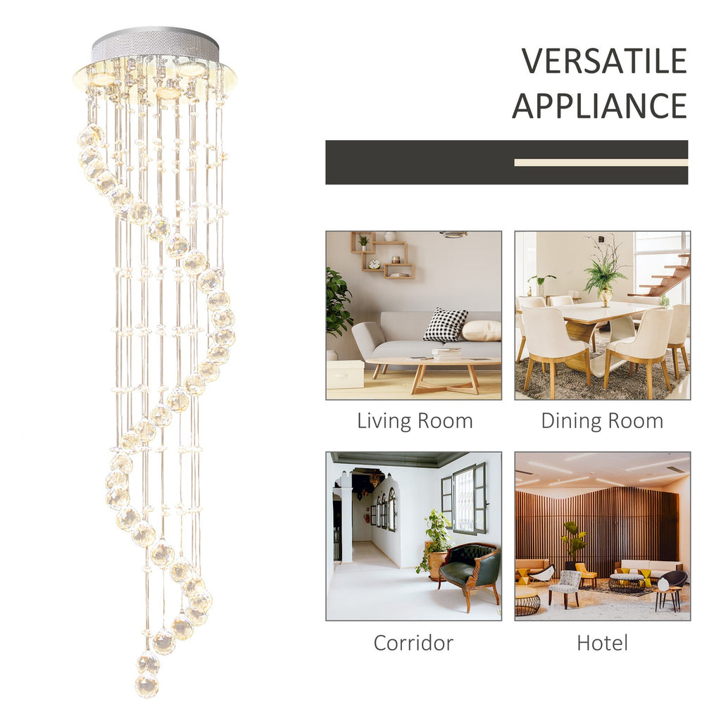 HOMCOM Modern Crystal Droplet Ceiling Light Stainless Steel Bedroom Hallway
