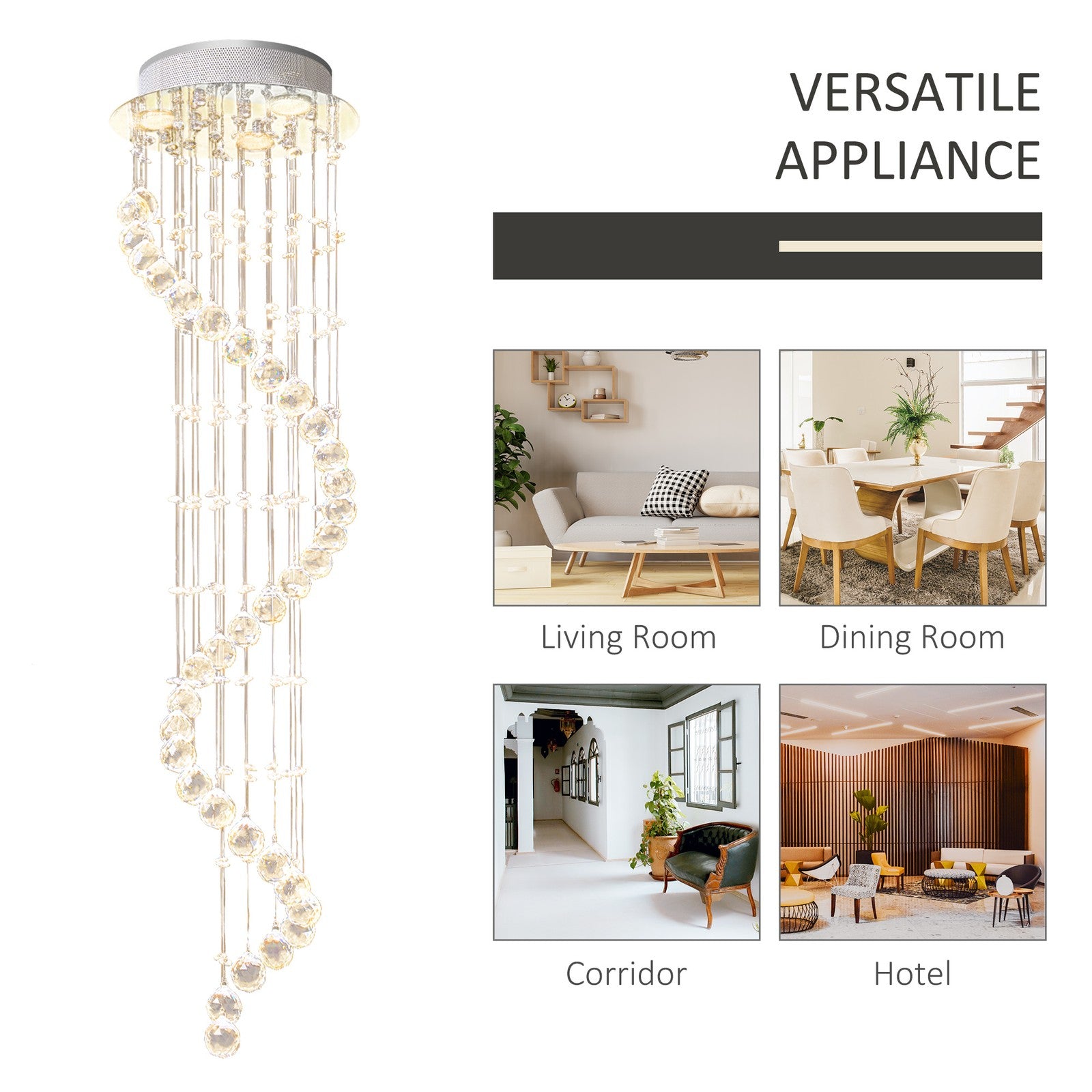 HOMCOM Modern Crystal Droplet Ceiling Light Stainless Steel Bedroom Hallway