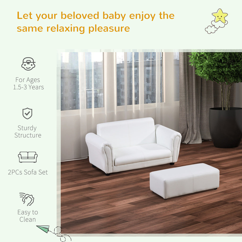 Kids Sofa Set, 2 Seater Children Armchair Furniture with Footrest