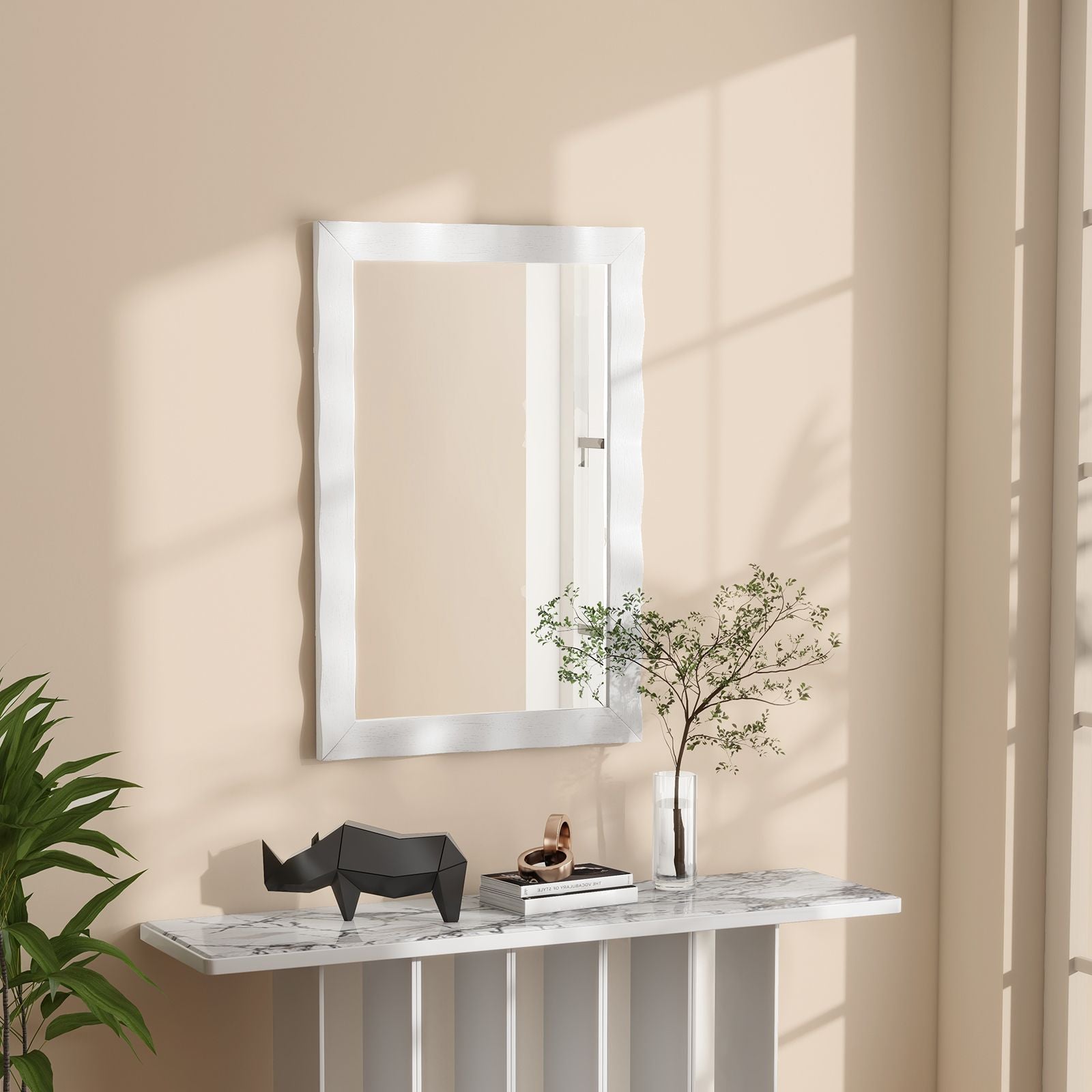 Farmhouse Wall Mirror Rubber Wood Rustic Style Wall Mirror