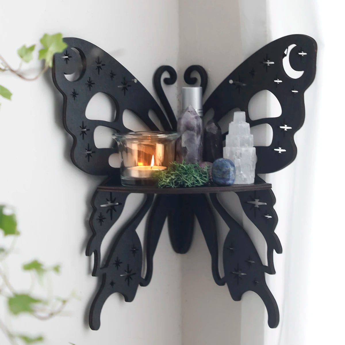 Butterfly Crystal Corner Shelf Crystal Shelf Display Wooden Wall Shelves Crystal Holder Shelves Stands Christmas Home Decor