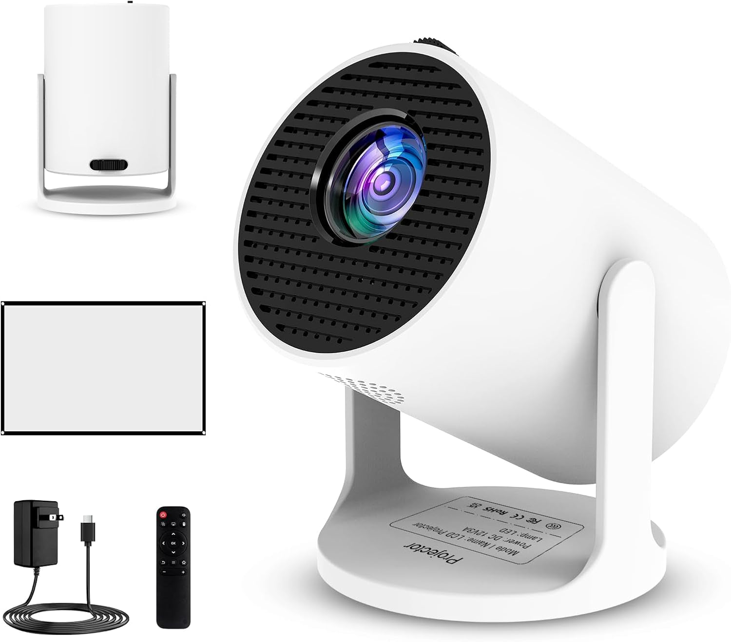 Ultimate 4K Mini Projector with 360° Rotation, Portable Smart Projector for Bedroom & Home Cinema, Wifi6, Bluetooth, Built-In Apps, Short Throw Projector & USB-C Power Bank Compatible